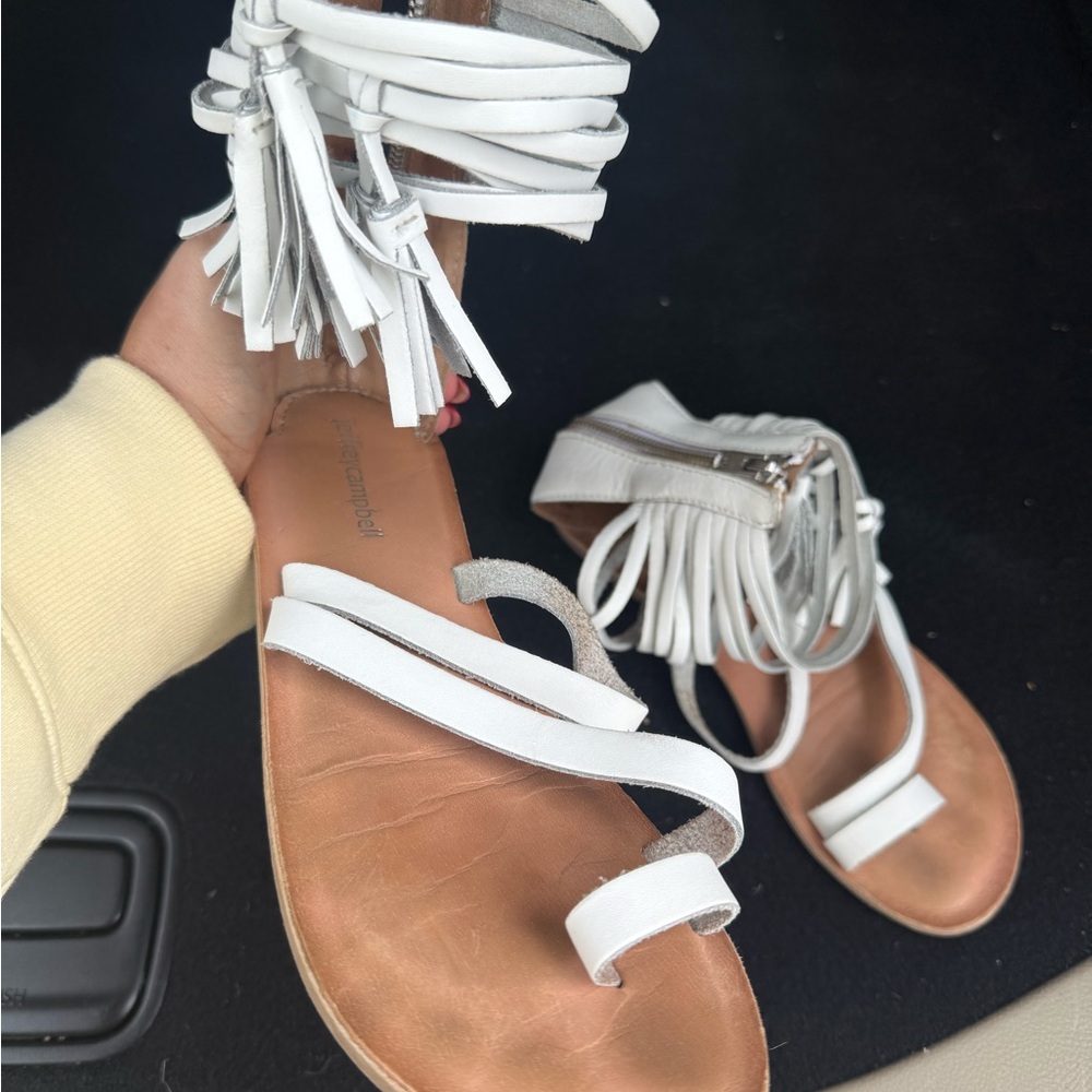 Jeffrey Campbell White Fringe Sandals